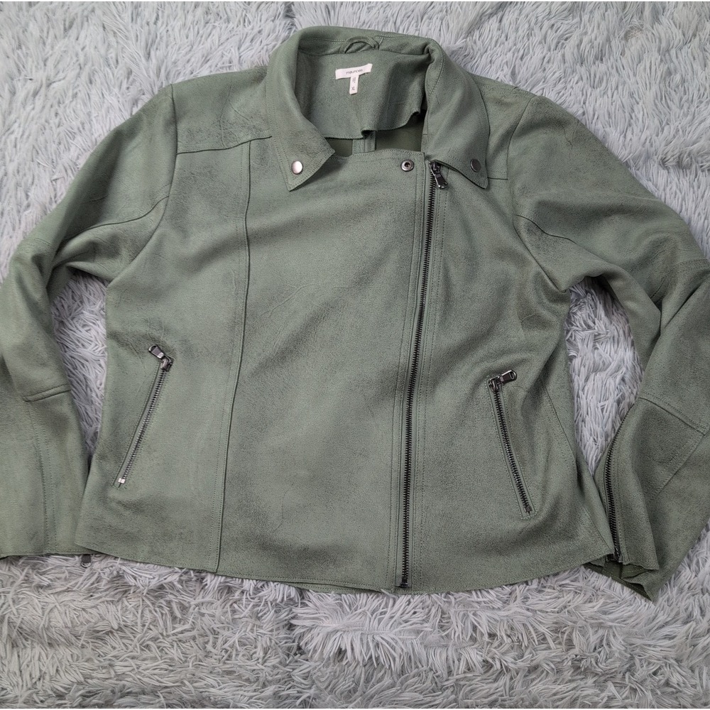 Maurices Jacket Womens XL Green Soft Faux Suede Moto Zip Up Lightweight